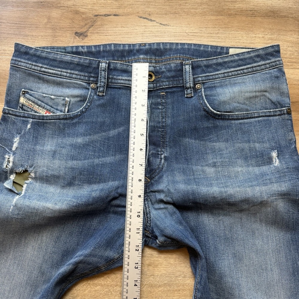 Diesel Buster Jeans Men 36x32 Blue Slim Tapered Stretch Dark Wash Thrashed 0833F - Picture 13 of 16